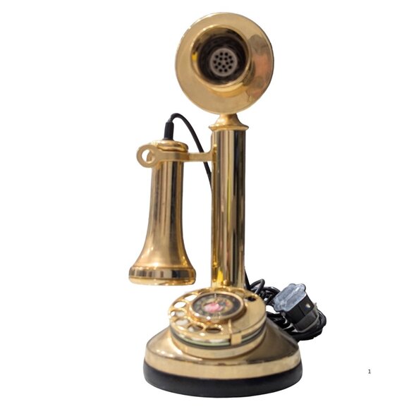 Vintage Solid Brass Candlestick Telephone Rotary Style Decor - Picture 3 of 6